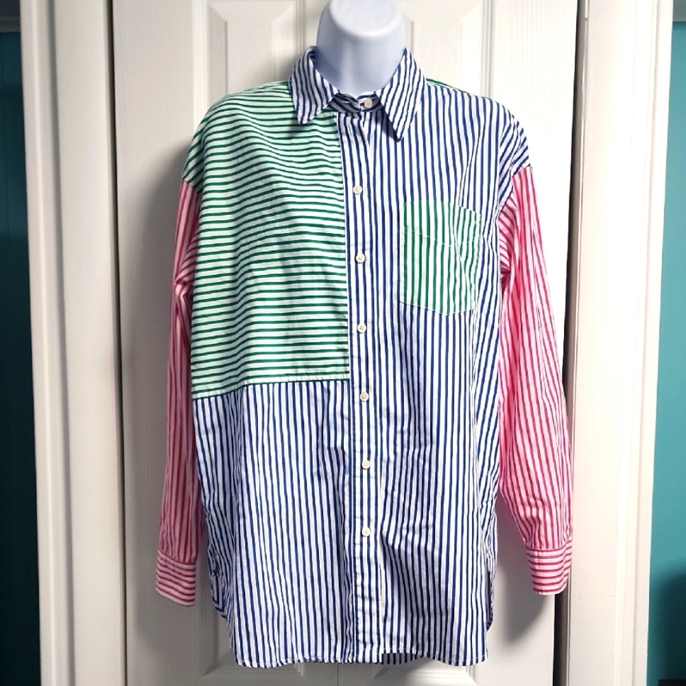 Women's Black Label Lauren Ralph Lauren Broadcloth LS Striped Shirt Medium